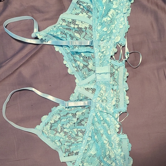 Blue Corset Lace Lingerie Bra and Underwear Set - Picture 3 of 3